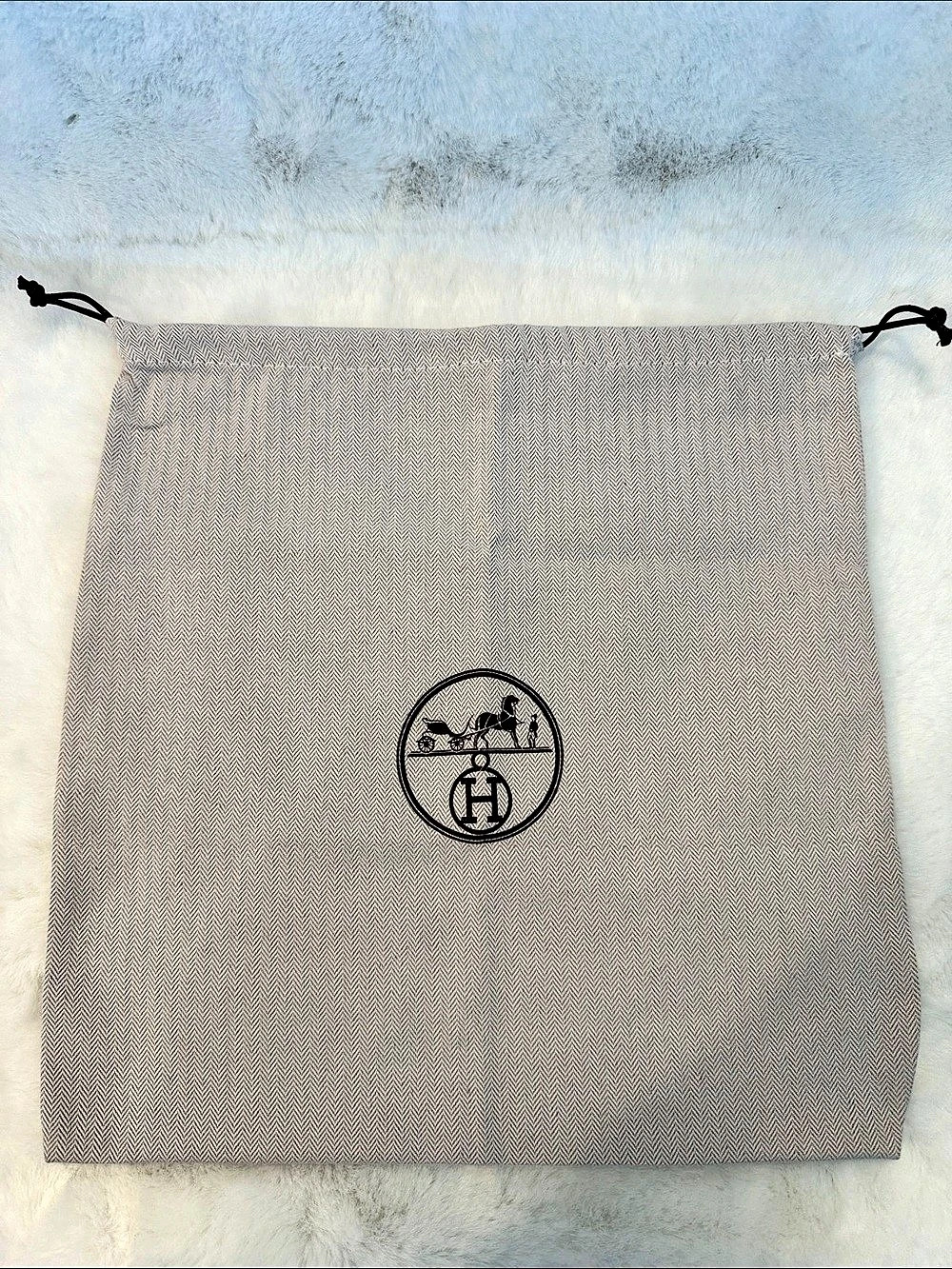 Hermès Herringbone Dust Bag Tan Drawstring Pouch